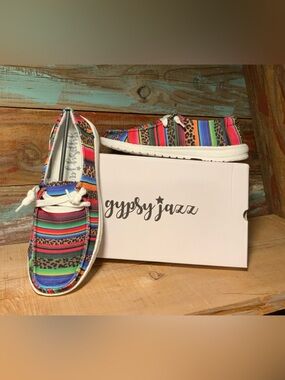 Gypsy Jazz Blue and Red Accent Serape Slip-On